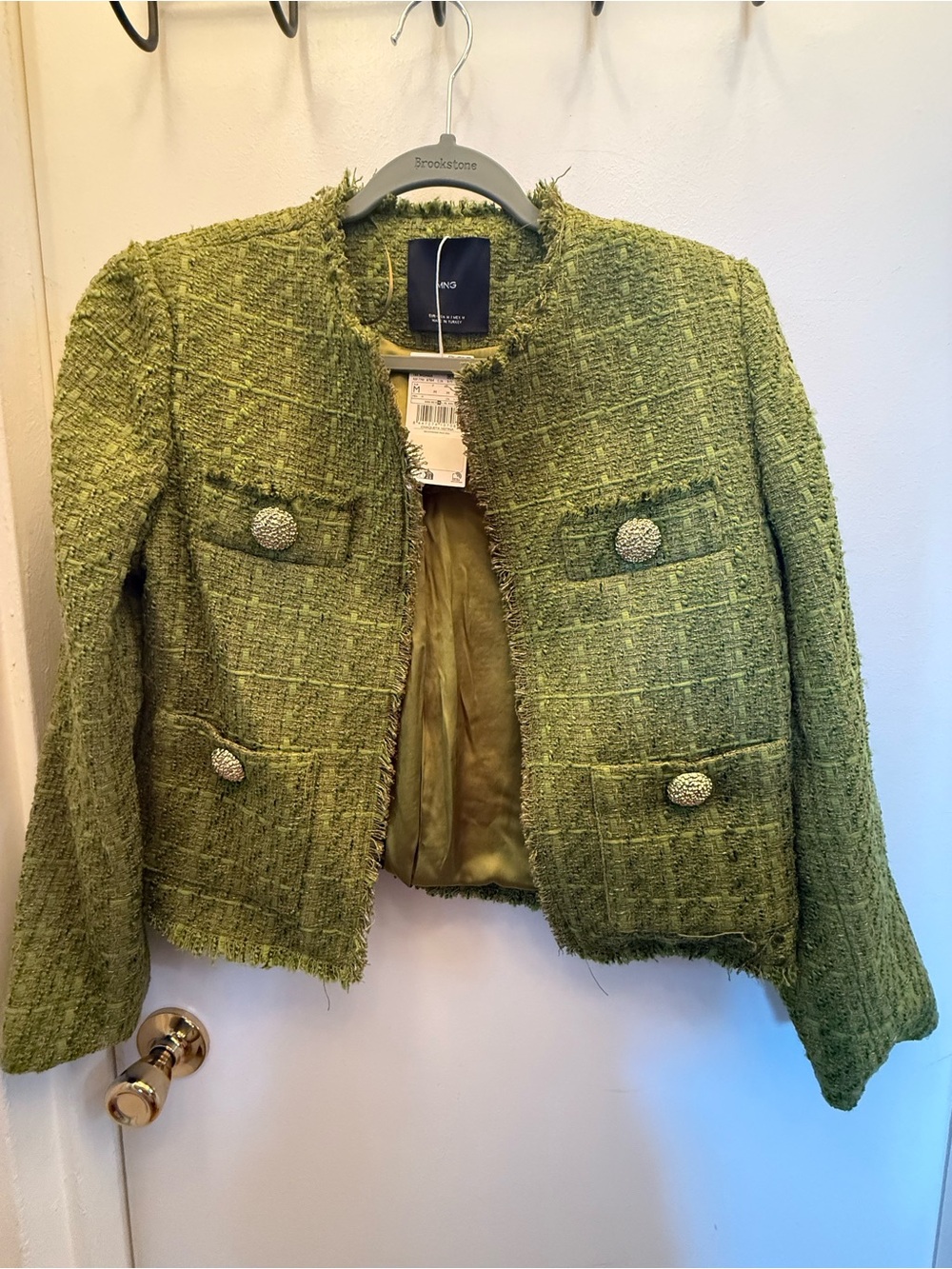 NWT Mango Green Tweed Crop Jacket Size Medium